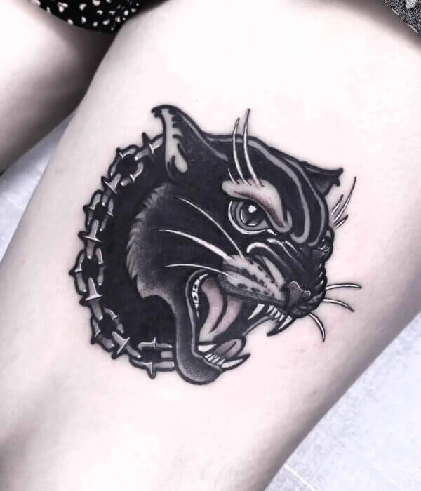 Black and gray panther head with intricate shading