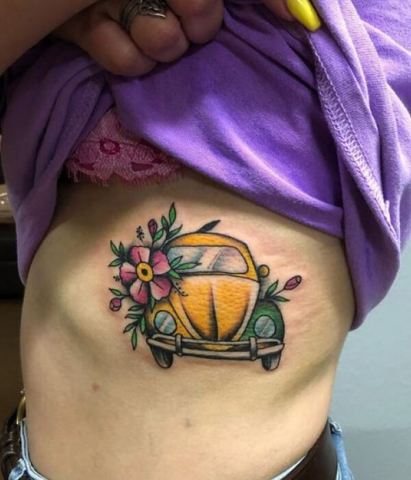 Car Tattoo Embedded With Flowers