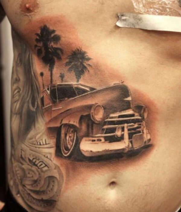 Car with Scenery Tattoo Designs