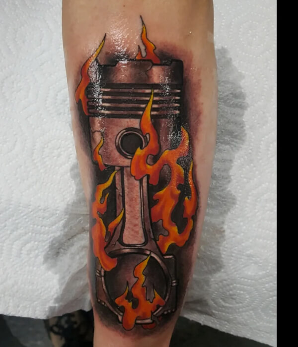Exhaust Pipes and Flames Tattoo