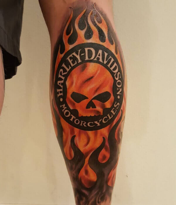 Flaming Harley Tattoo