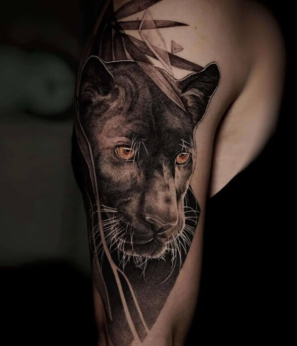 Highly detailed black and gray panther tattoo For Men