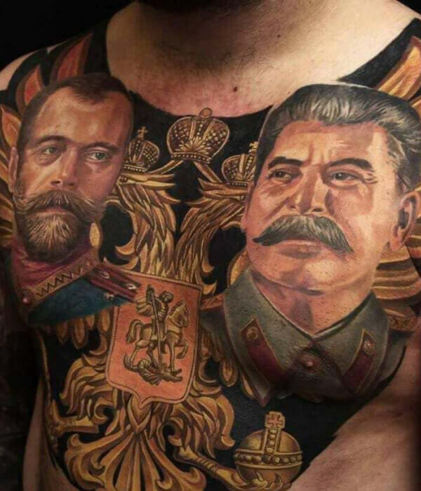 Portraits of Stalin and Lenin Tattoo