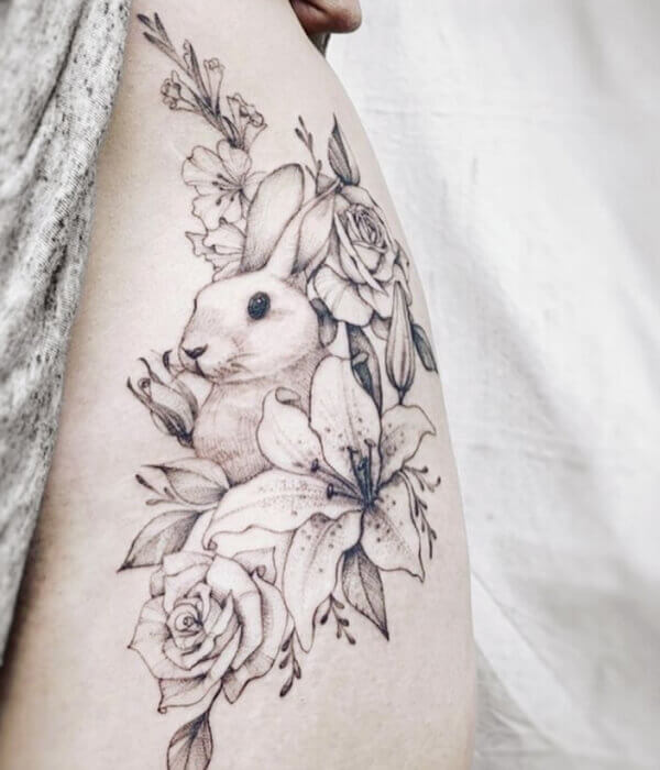 Abstract Floral Fusion Rabbit Tattoo 