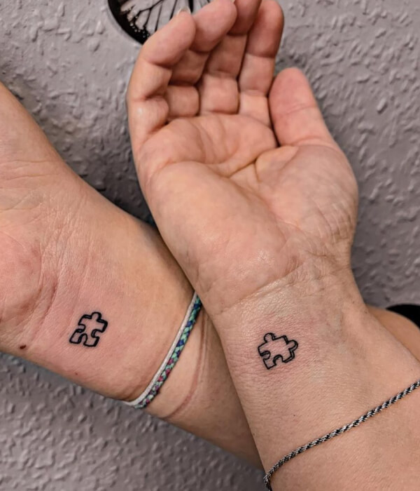 Mother Son Abstract Puzzle Pieces Tattoo