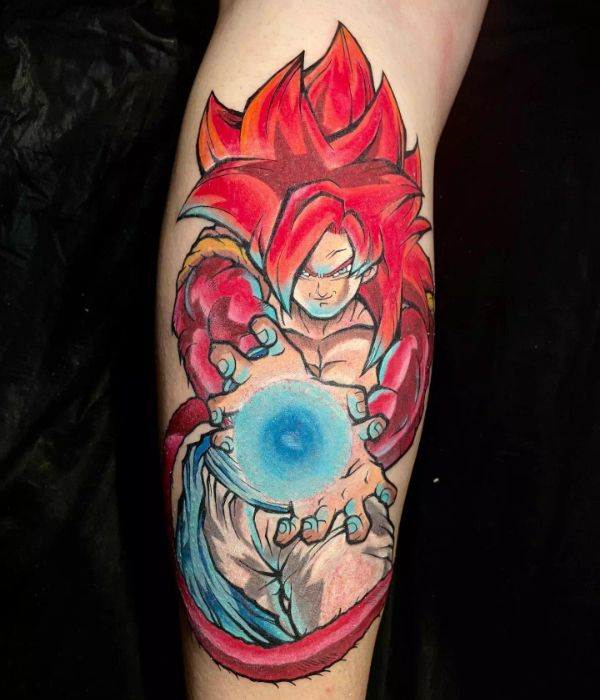 Dragon Ball Logo Integration into Goku Tattoo
