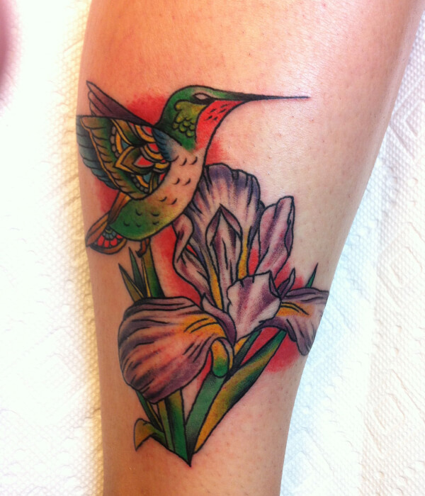 Hummingbird With Iris Tattoo