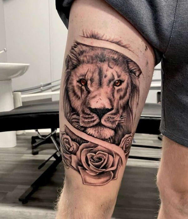 Lion Thigh Tattoo