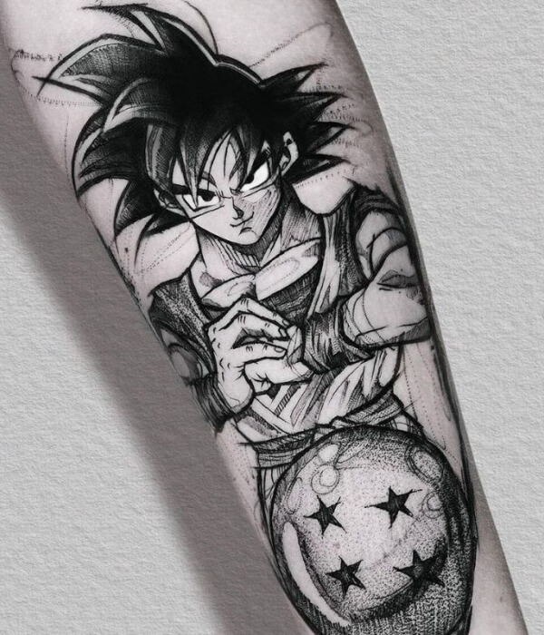 Manga-Style Goku Tattoo with Bold Black Outlines