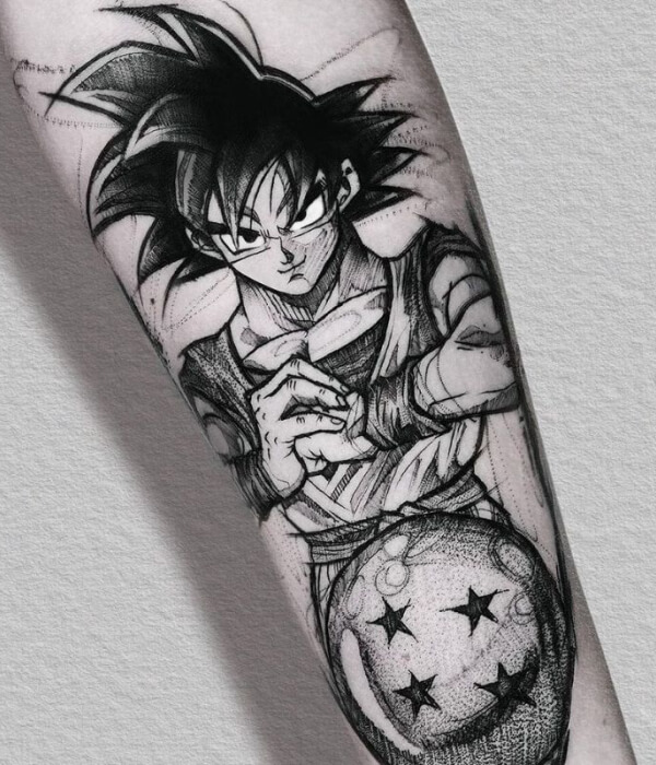 Manga-Style Goku Tattoo with Bold Black Outlines
