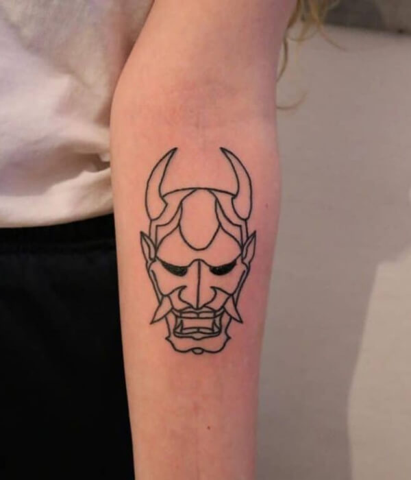 Minimalist Oni Mask Japanese Tattoo