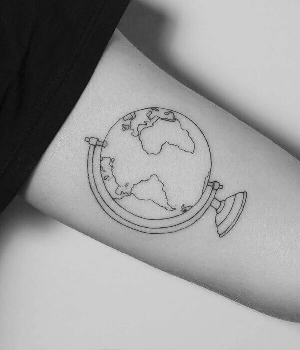 Minimalist Outline Globe Tattoo
