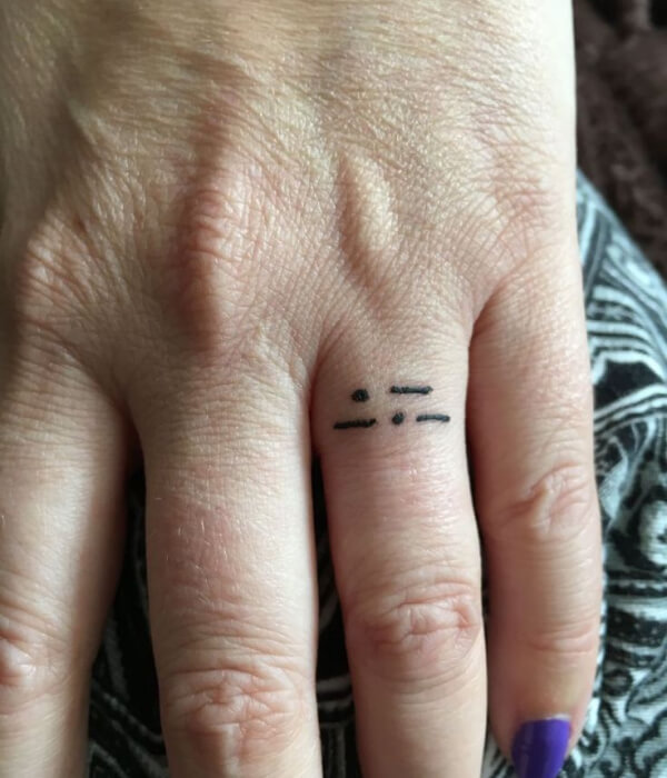 Morse Code with Heart-Shaped Dot on Ring Finger