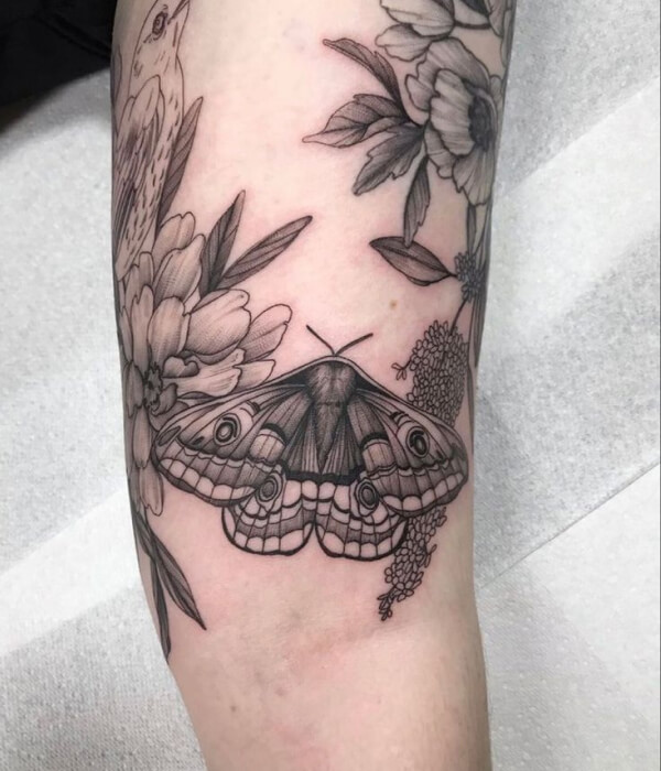 Moth Tattoo with Flowers