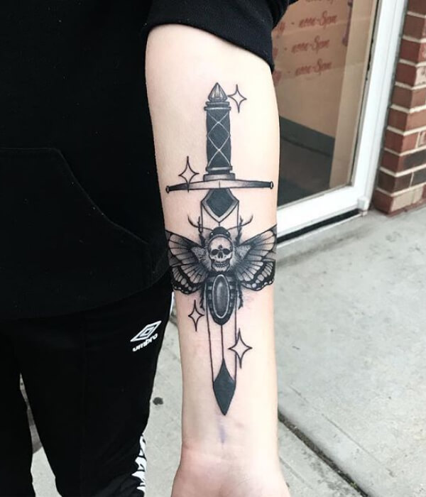 Moth and Dagger Tattoo