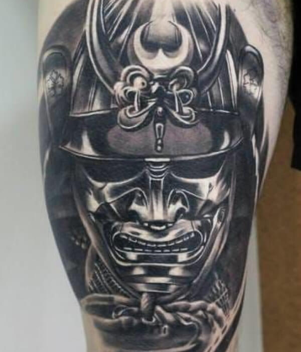 Oni Mask with Samurai Helmet Tattoo