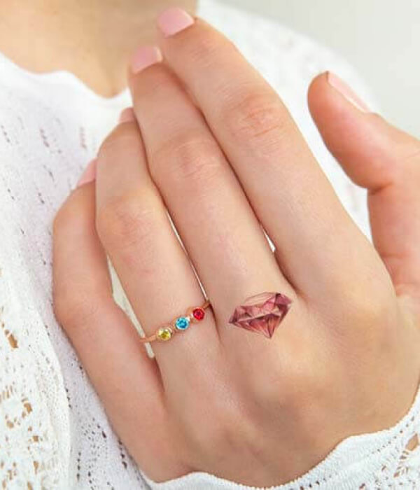 Red Diamond Knot on Ring Finger
