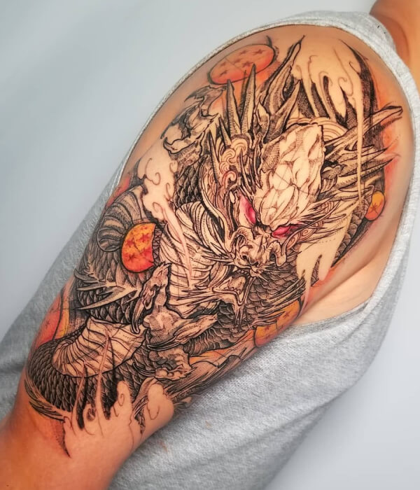 Shenron-Wrapped Kanji Goku Tattoo