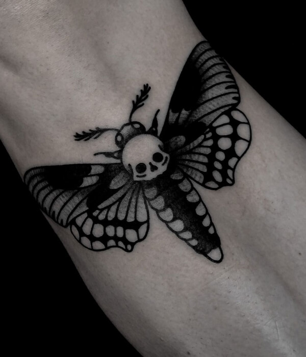 Simple Black Traditional Moth Tattoo