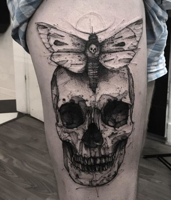 Skully Moth Tattoo