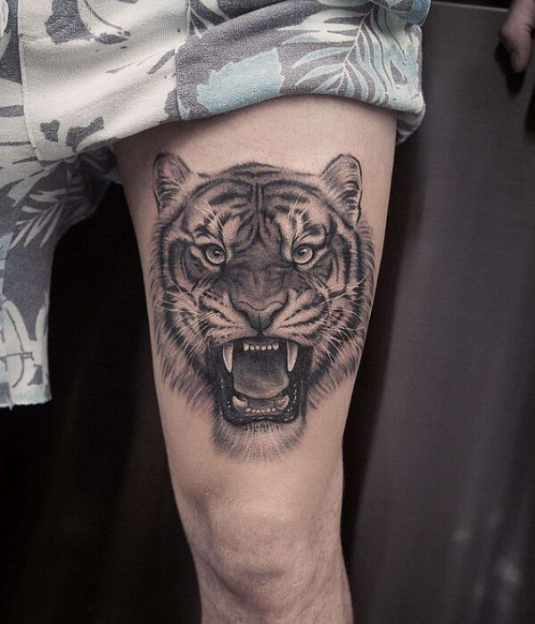 Tiger Thigh Tattoo