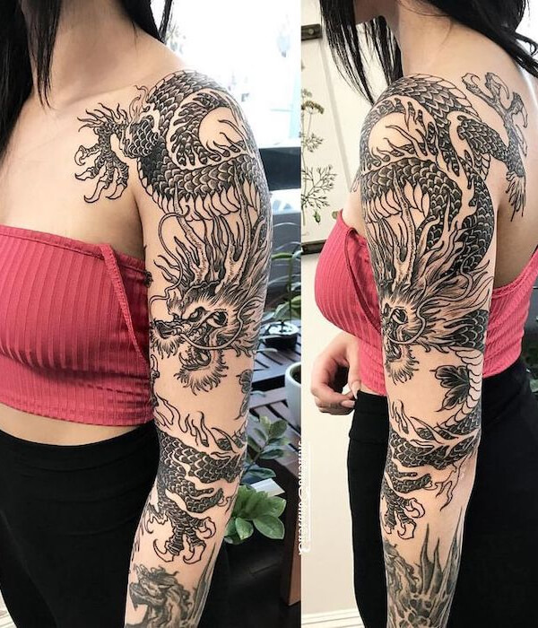 Tribal Dragon Sleeve Tattoo