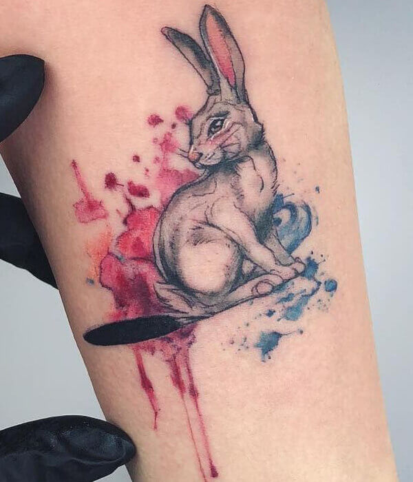 Watercolor Splash Rabbit Tattoo Designs