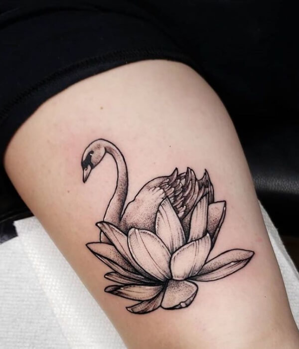 Black Swan With Lotus Tattoo