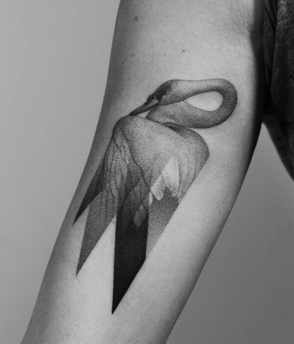 Dot Work Black Swan Tattoo On The Arm