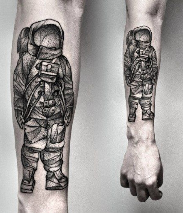 Dotwork Astronaut Tattoo On The Arm