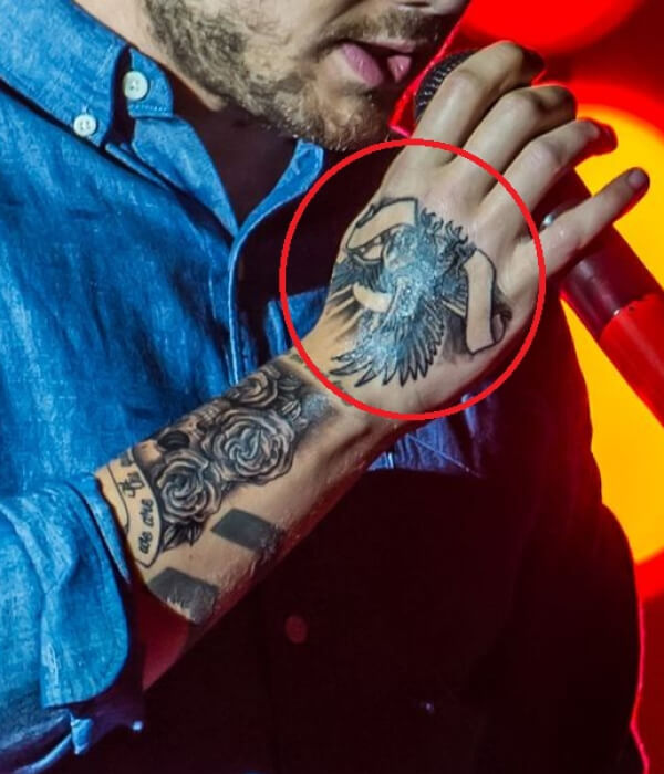Eagle tattoo on the back of Liams right hand