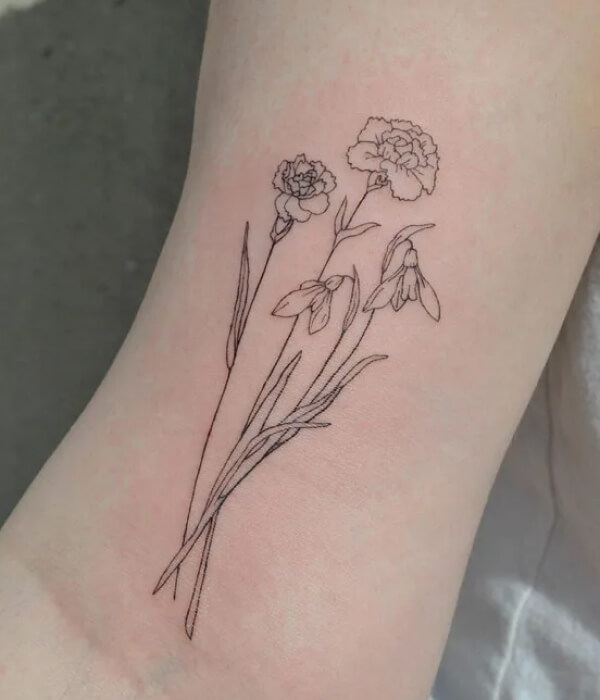 Fine Line January Birth Flower Tattoo