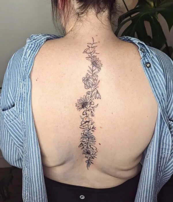 January Birth Flower Spine Tattoo