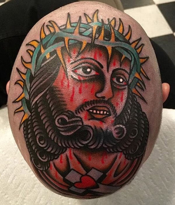 Jesus Scalp Tattoo