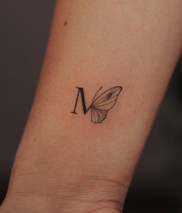 Letter M Tattoo With Butterfly