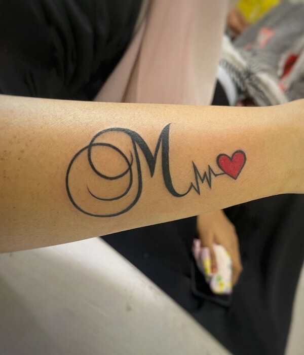 Letter M With Heart Tattoo