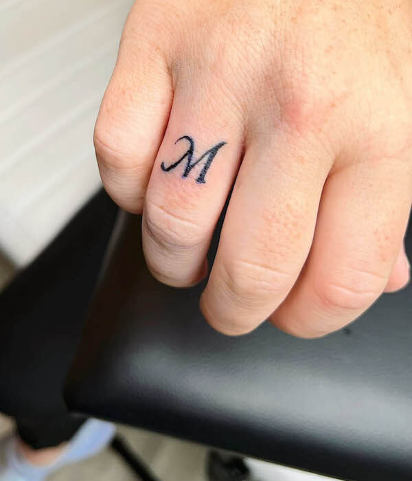 M Tattoo Design On Finger