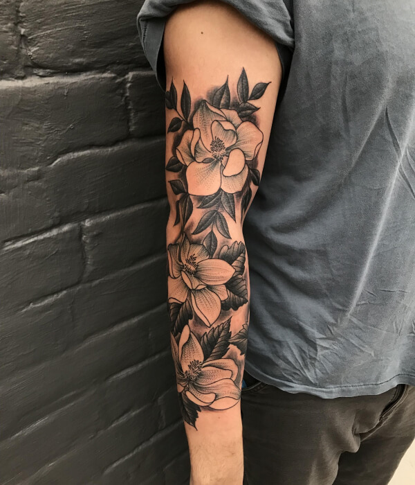 Magnolia Full Arm Tattoo