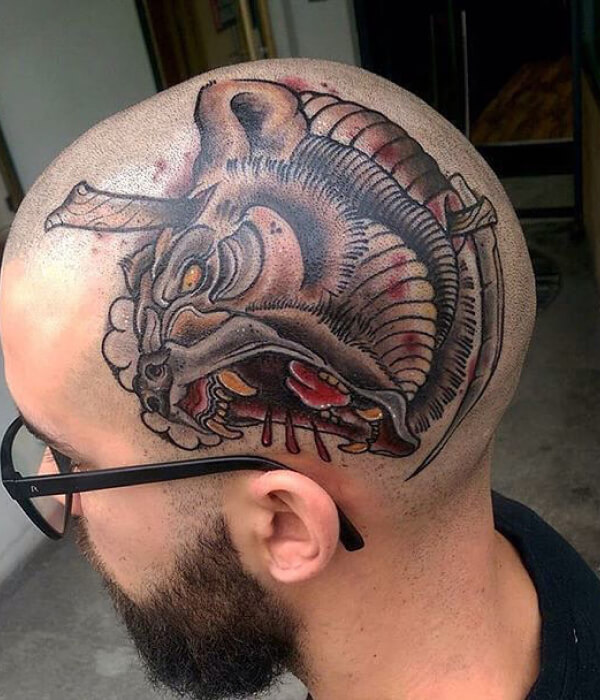 Neo Traditional Bear Scalp Tattoo