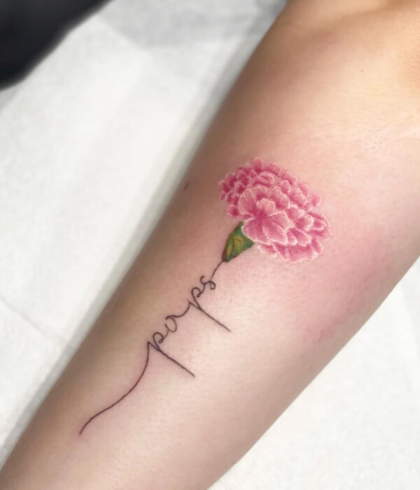 Pink January Birth Month Flower Tattoo