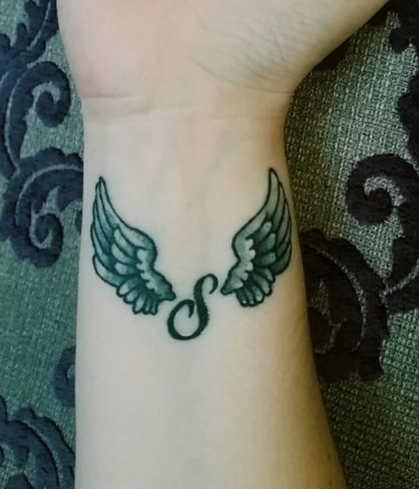 S Letter Tattoo With Wing