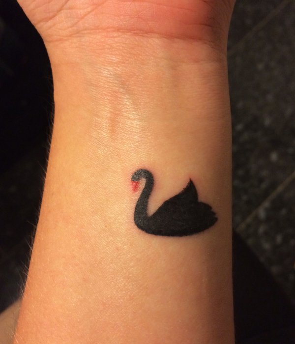 Small Black Swan Tattoo on Upper Arm