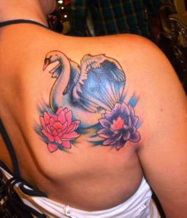 Swan With Lily Flower Tattoo