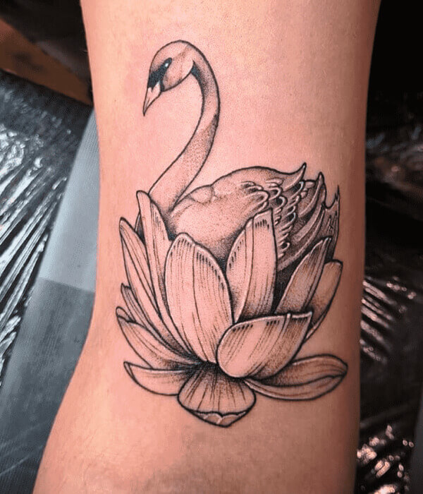 Swan With Lotus Tattoo