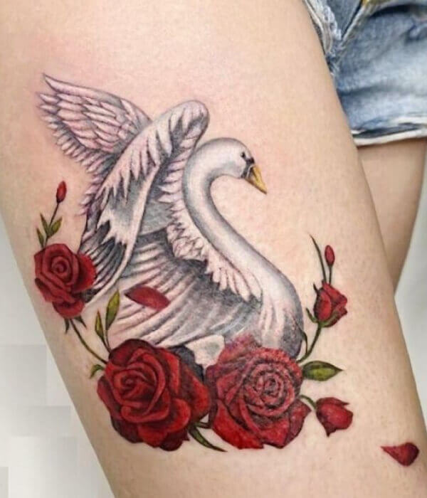 Swan with Roses Tattoo