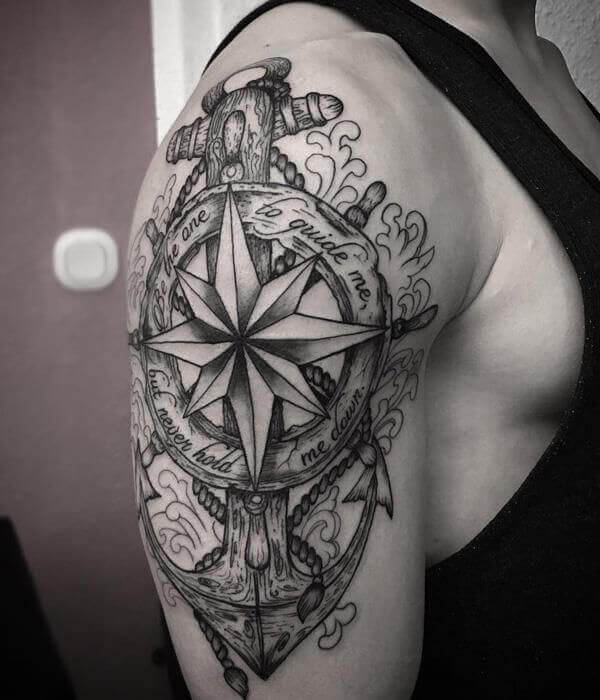 Vintage Compass Shoulder Blade Tattoo