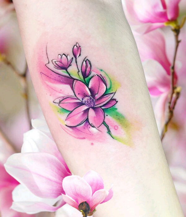 Watercolor Magnolia Tattoo