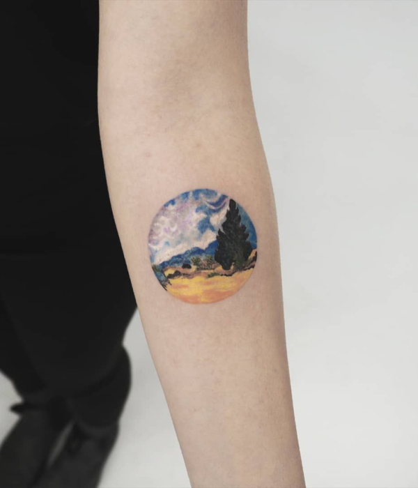 Wheat Field With Cypresses Tattoo