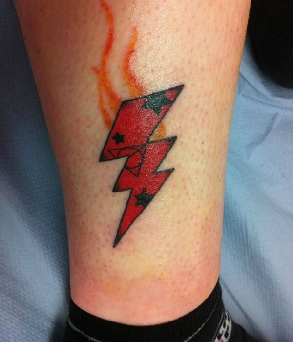ADHD Tattoo Design with Bold Red Letters and Lightning Bolt