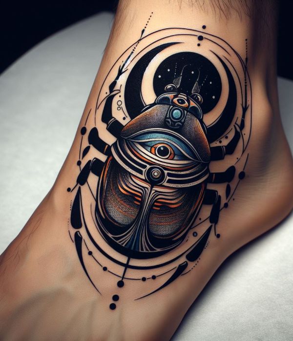 Abstract Egyptian Scarab Beetle Ankle Tattoo
